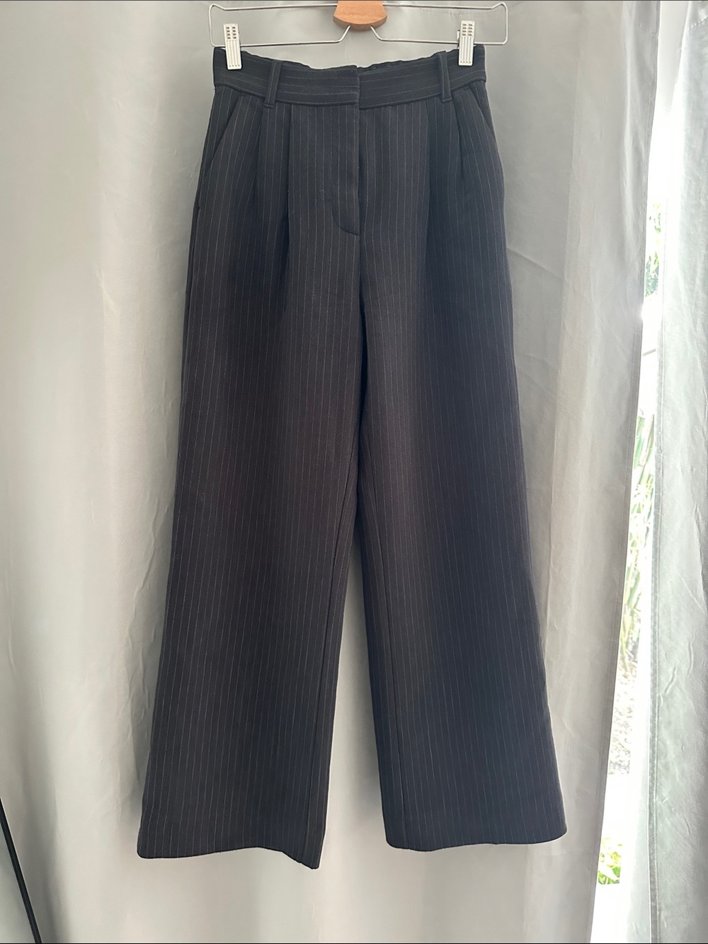 Abercrombie & Fitch Black Pinstripe Wide-Leg Trousers